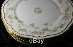Th. Haviland Limoges #340 Dinner Plates With Blue Scrolls, Double Gold Trim