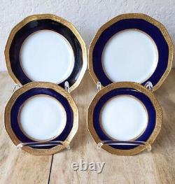 Theodore Haviland Limoges Cobalt Blue & Gold Trim Plates Superb Condition 4 pcs