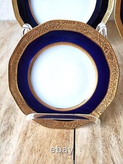 Theodore Haviland Limoges Cobalt Blue & Gold Trim Plates Superb Condition 4 pcs