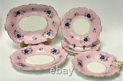 Thomas Dimmock & Co Antique 1830s Hand Painted Lot of 5 Pink & Cobalt Blue Plate