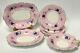 Thomas Dimmock & Co Antique 1830s Hand Painted Lot of 5 Pink & Cobalt Blue Plate
