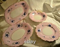 Thomas Dimmock & Co Antique 1830s Hand Painted Lot of 5 Pink & Cobalt Blue Plate