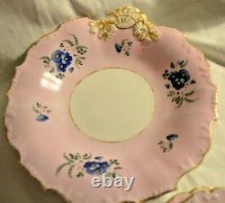 Thomas Dimmock & Co Antique 1830s Hand Painted Lot of 5 Pink & Cobalt Blue Plate