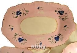 Thomas Dimmock & Co Antique 1830s Hand Painted Lot of 5 Pink & Cobalt Blue Plate