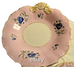 Thomas Dimmock & Co Antique 1830s Hand Painted Lot of 5 Pink & Cobalt Blue Plate