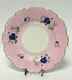 Thomas Dimmock & Co Antique 1830s Hand Painted Lot of 5 Pink & Cobalt Blue Plate