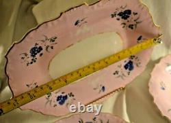 Thomas Dimmock & Co Antique 1830s Hand Painted Lot of 5 Pink & Cobalt Blue Plate