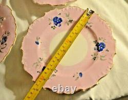 Thomas Dimmock & Co Antique 1830s Hand Painted Lot of 5 Pink & Cobalt Blue Plate