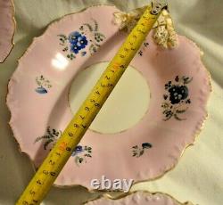 Thomas Dimmock & Co Antique 1830s Hand Painted Lot of 5 Pink & Cobalt Blue Plate