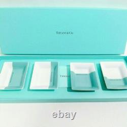 Tiffany Color Block Vide Poche Trays Plates Set Of 4 With Box Used