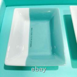 Tiffany Color Block Vide Poche Trays Plates Set Of 4 With Box Used