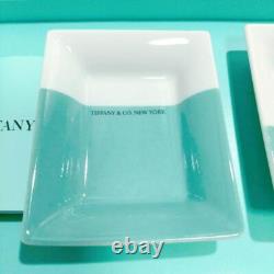 Tiffany Color Block Vide Poche Trays Plates Set Of 4 With Box Used
