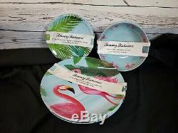 Tommy Bahama Melamine Dinner Plates Bowl Set 12 Pink Flamingo Palms Tropical NEW