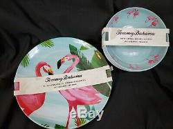 Tommy Bahama Melamine Dinner Plates Bowl Set 12 Pink Flamingo Palms Tropical NEW