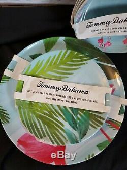 Tommy Bahama Melamine Dinner Plates Bowl Set 12 Pink Flamingo Palms Tropical NEW