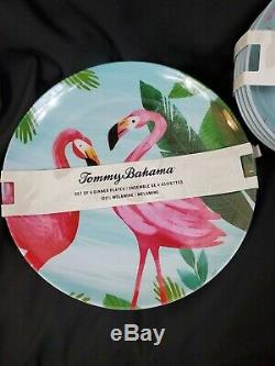 Tommy Bahama Melamine Dinner Plates Bowl Set 12 Pink Flamingo Palms Tropical NEW
