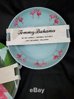 Tommy Bahama Melamine Dinner Plates Bowl Set 12 Pink Flamingo Palms Tropical NEW