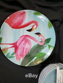 Tommy Bahama Melamine Dinner Plates Bowl Set 12 Pink Flamingo Palms Tropical NEW