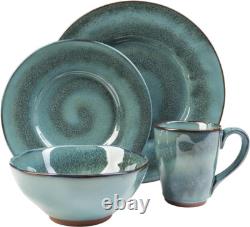 Toren 16-Piece Denim Stoneware Dinnerware Set for 4 Blue Reactive Glaze
