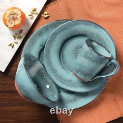 Toren 16-Piece Denim Stoneware Dinnerware Set for 4 Blue Reactive Glaze