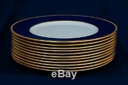 Twelve Matching Antique Lenox Dinner Plates Tuxedo Cobalt Encrusted Gold Rims