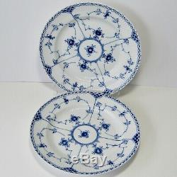 Two (2) Royal Copenhagen Denmark Dinner Plates Blue Fluted Half Lace #571