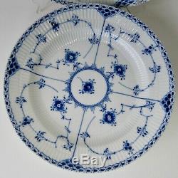 Two (2) Royal Copenhagen Denmark Dinner Plates Blue Fluted Half Lace #571