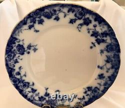 Two Antique Flow Blue English Victorian Semi Porcelain Dinner Plates