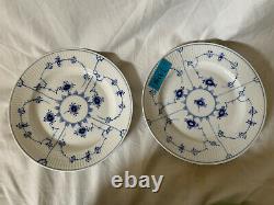 Two ROYAL COPENHAGEN 9 3/8 LUNCHEON PLATE BLUE FLUTED PLAIN 1/176 2nds Flaw
