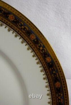 UNION CERAMIQUE china GOLD ENCRUSTED BLUE FLORAL BAND 12 Dinner Plates 9-5/8