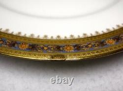 UNION CERAMIQUE china GOLD ENCRUSTED BLUE FLORAL BAND 12 Dinner Plates 9-5/8