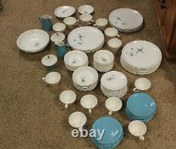 VINTAGE 10 Salem North Star Atomic Starburst Turquoise Dinner Plates Set of 104