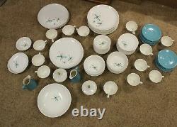 VINTAGE 10 Salem North Star Atomic Starburst Turquoise Dinner Plates Set of 104