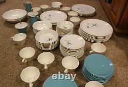 VINTAGE 10 Salem North Star Atomic Starburst Turquoise Dinner Plates Set of 104