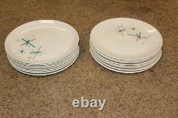 VINTAGE 10 Salem North Star Atomic Starburst Turquoise Dinner Plates Set of 104