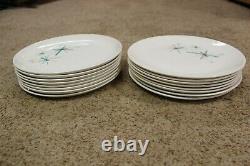 VINTAGE 10 Salem North Star Atomic Starburst Turquoise Dinner Plates Set of 104