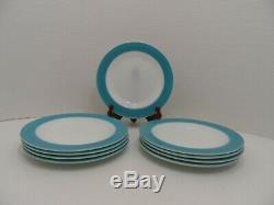 VINTAGE Pyrex White withTurquoise Blue Aqua Rim Dinner Plates USA Lot of 9