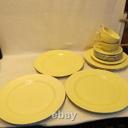 VTG 15 pc Lot Homer Laughlin Serenade Pastel Yellow Cups Saucers 7 9 10 Plates