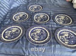 VTG 1940 Johnson Bros Willow Round Blue&White Dinner Plate 10.2 SetOf 7 England