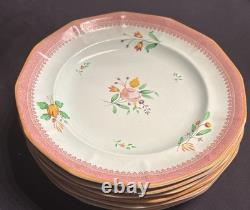 VTG Adams Calyx Ware Set of 7 Hand Painted 10 Dinner Plate 2087 PINK/Blue Hue