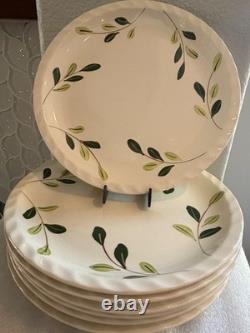 VTG Blue Ridge Pottery 9 Hand-painted Green Leaves Diner Plates Set of 8