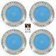 VTG MCM CAS Vietri BLUE & GREEN DOT 10.25 Plate Set 4Pc Italy Italian Pottery