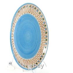 VTG MCM CAS Vietri BLUE & GREEN DOT 10.25 Plate Set 4Pc Italy Italian Pottery