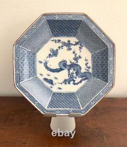 VTG Tiffany & Co Blue White Octagon Large Dinner Plate Dragon Asian Japan Style