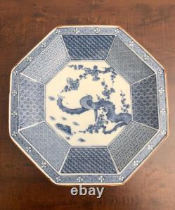 VTG Tiffany & Co Blue White Octagon Large Dinner Plate Dragon Asian Japan Style