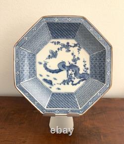 VTG Tiffany & Co Blue White Octagon Large Dinner Plate Dragon Asian Japan Style