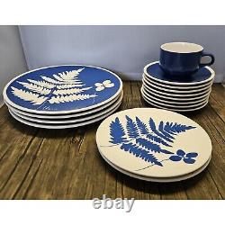 Vera Neumann Mikasa Indigo Blue Fern Woodland Dinnerware 15pcs