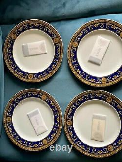 Versace Medusa Blue and Gold Rosenthal Dinner Plates, Set of 4 EUC 10 1/2in