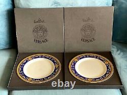 Versace Medusa Blue and Gold Rosenthal Dinner Plates, Set of 4 EUC 10 1/2in