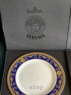 Versace Medusa Blue and Gold Rosenthal Dinner Plates, Set of 4 EUC 10 1/2in